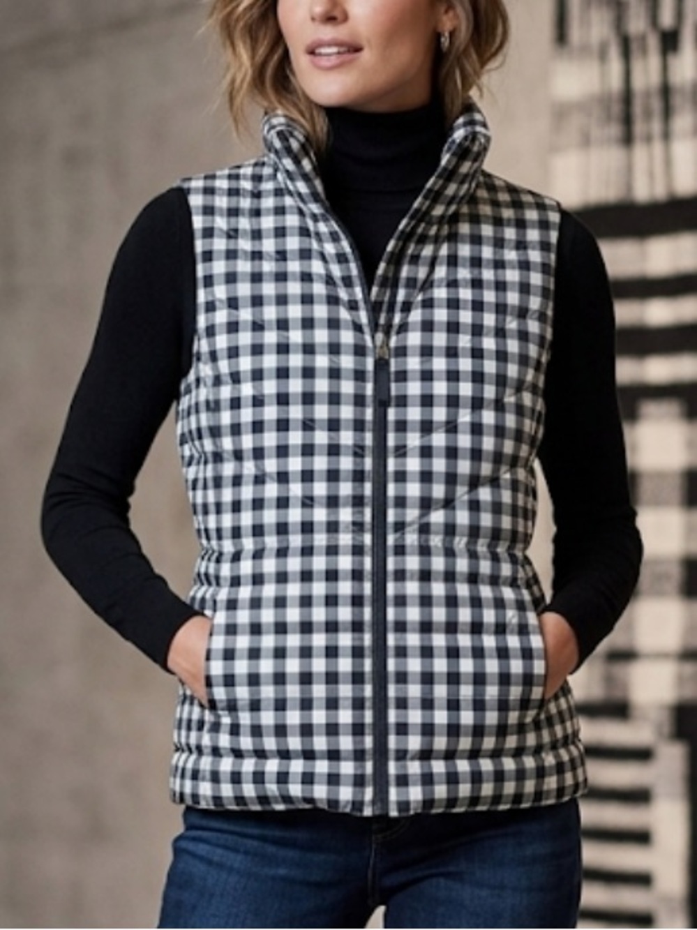Talbots Black & White Gingham Puffer Vest Size XS